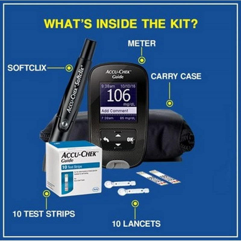 AccuChek Guide Glucometer With Bluetooth,Free 10 Strips + 10Lancets + Lancing Device