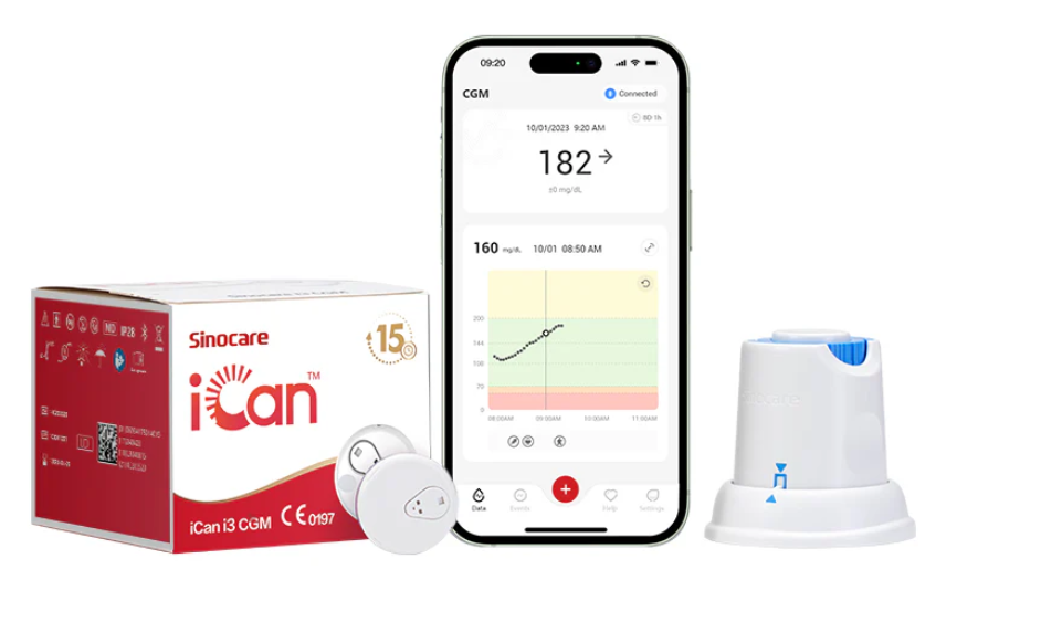 Sinocare iCan i3 CGM 15 Days Continuous Glucose Monitoring Automatical Measuring via iCan CGM App(Full Kit)