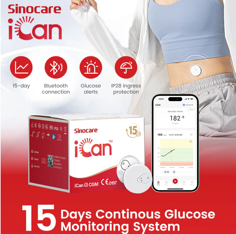 Sinocare iCan i3 CGM 15 Days Continuous Glucose Monitoring Automatical Measuring via iCan CGM App(Full Kit)