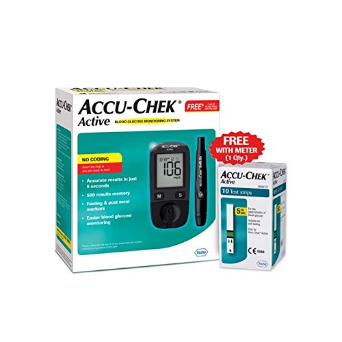 AccuChek Active Glucometer - Free 10 strips, lancing Device, 10 Lancets